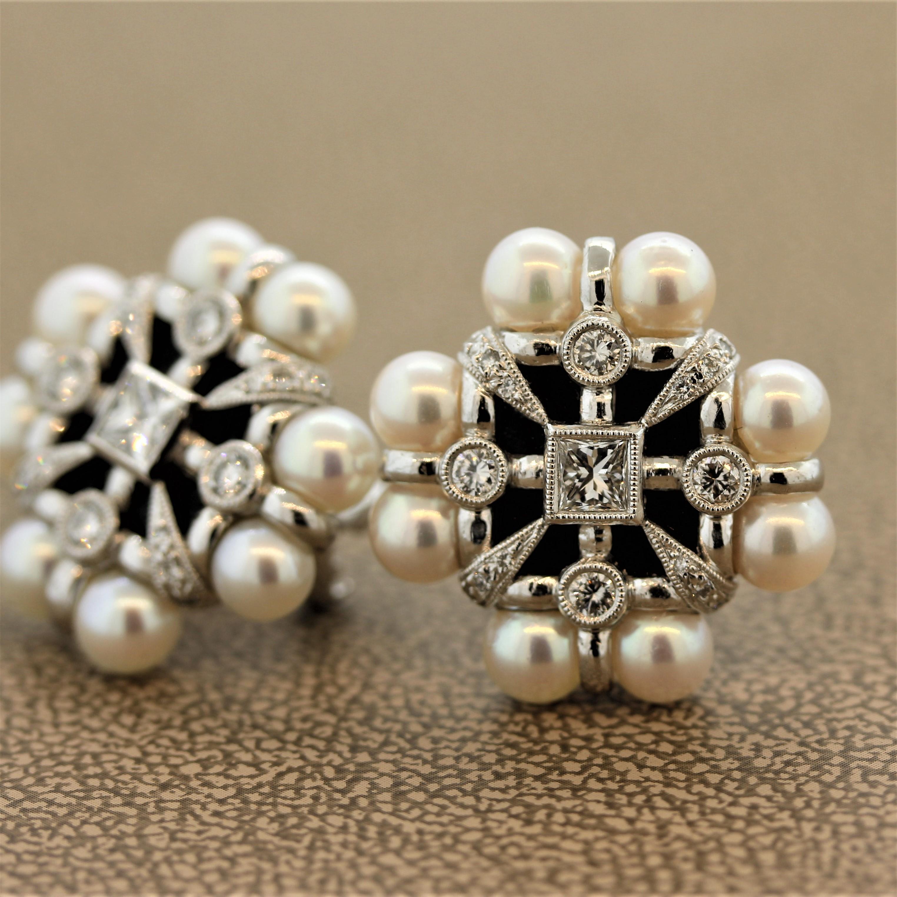 geometric pearl earrings