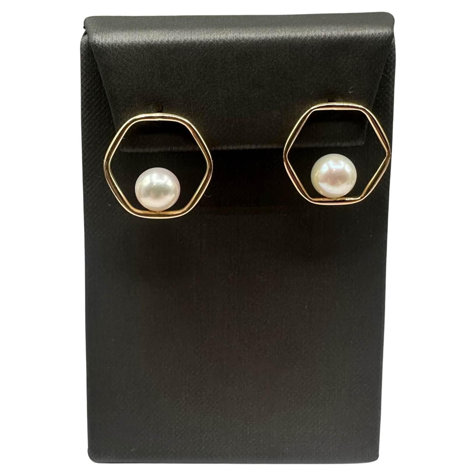Pendientes geométricos de perlas en oro amarillo de 14 kt - Perlas Freshwater de 8 mm, 2,8 g, Nuevo