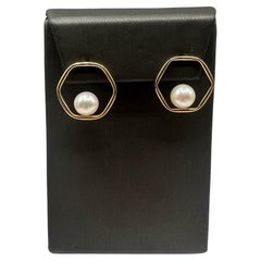 Pendientes geométricos de perlas en oro amarillo de 14 kt - Perlas Freshwater de 8 mm, 2,8 g, Nuevo