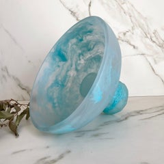 Geometric Pedestal Bowl in Marbled Aqua Resin by Paola Valle