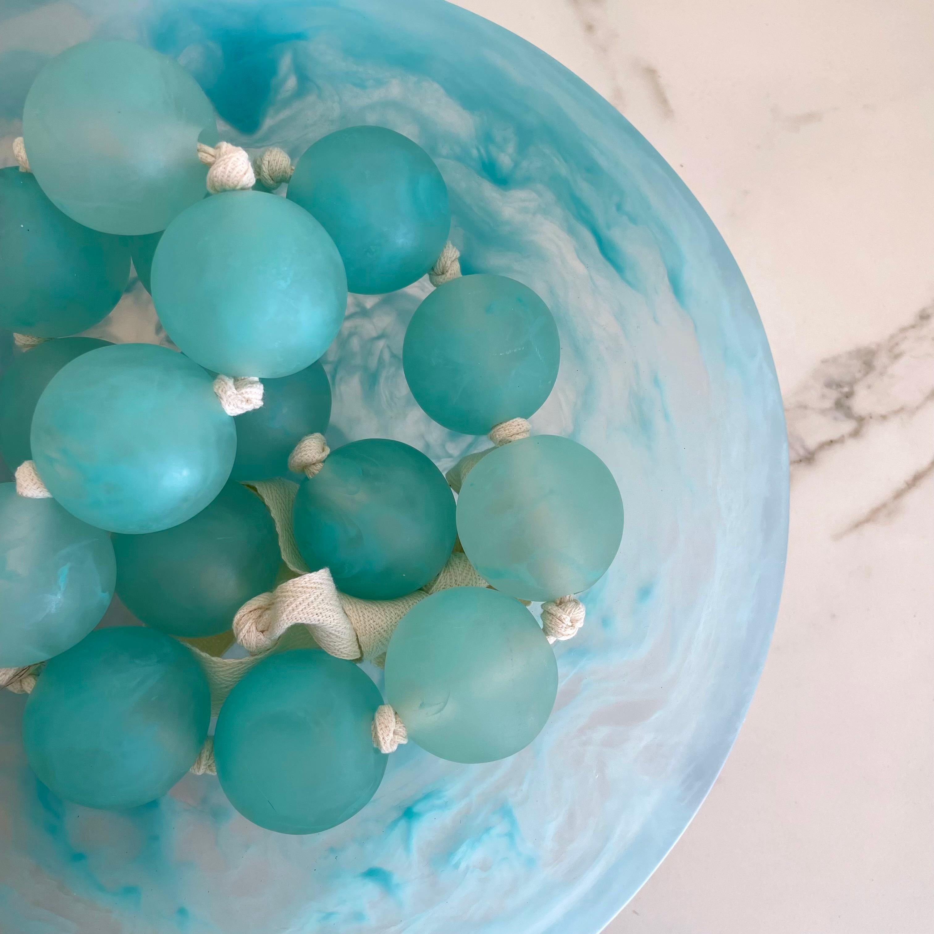 Modern Geometric Pedestal Bowl in Marbled Aqua Resin by Paola Valle For Sale