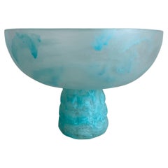 Geometric Pedestal Bowl in Marbled Aqua Resin by Paola Valle