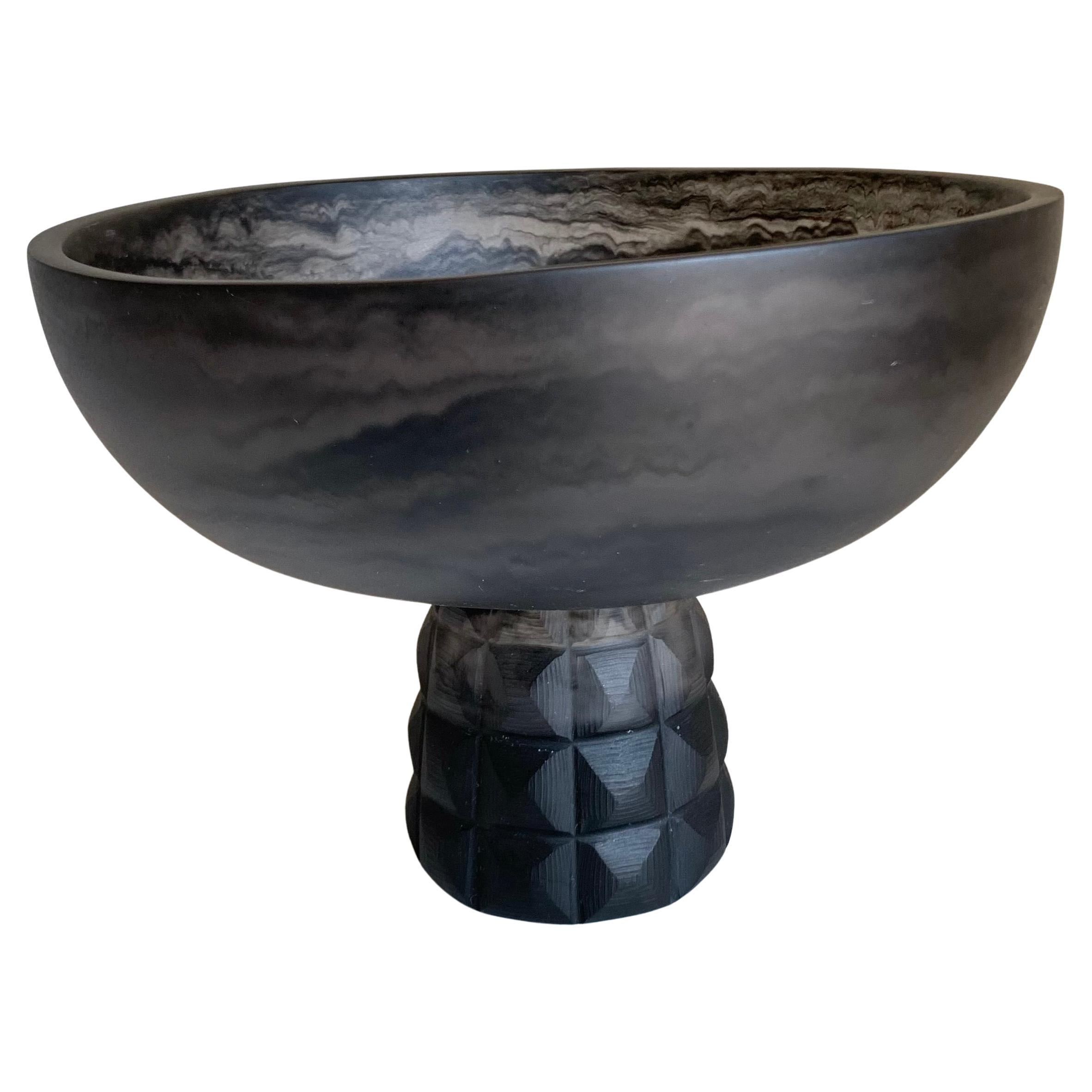 Geometric Pedestal Bowl in Smoke and Black Marbled Resin by Paola Valle For Sale