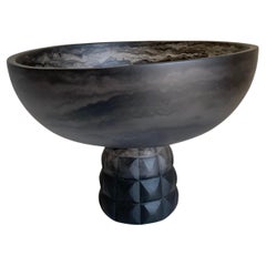 Geometric Pedestal Bowl in Smoke and Black Marbled Resin by Paola Valle