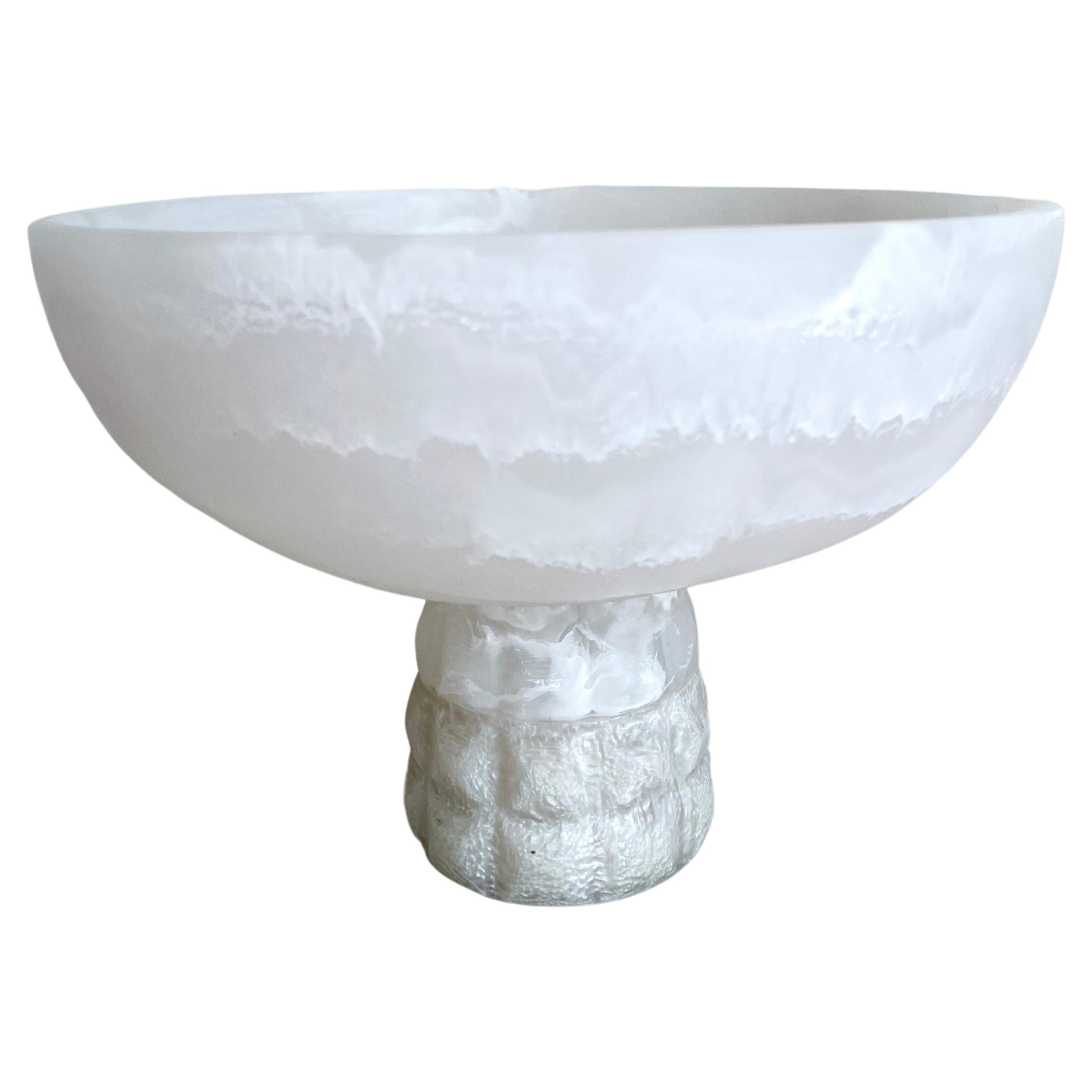 Geometric Pedestal Bowl in White and Pearl Marbled Resin by Paola Valle