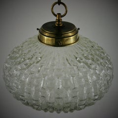Ovoid Geometric Pendant Light in Clear Glass with Brass Hardware