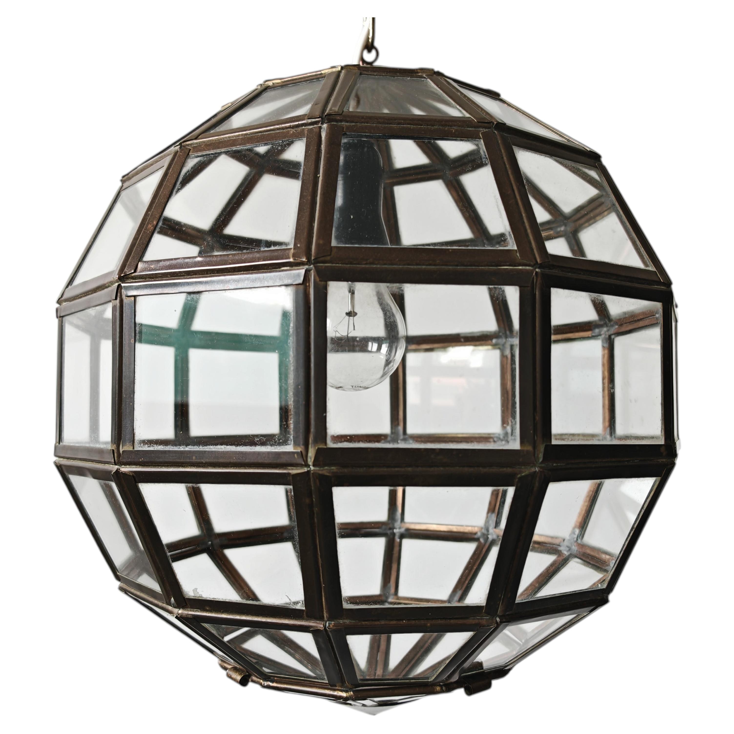 Geometric pendant lamp in brass and glass in the style of Adolf Loos, Austria