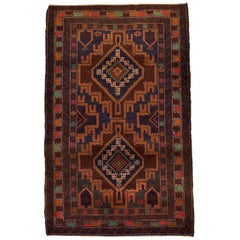 Tapis persan Balouchi, géométrique, médaillons, 3' x 5'