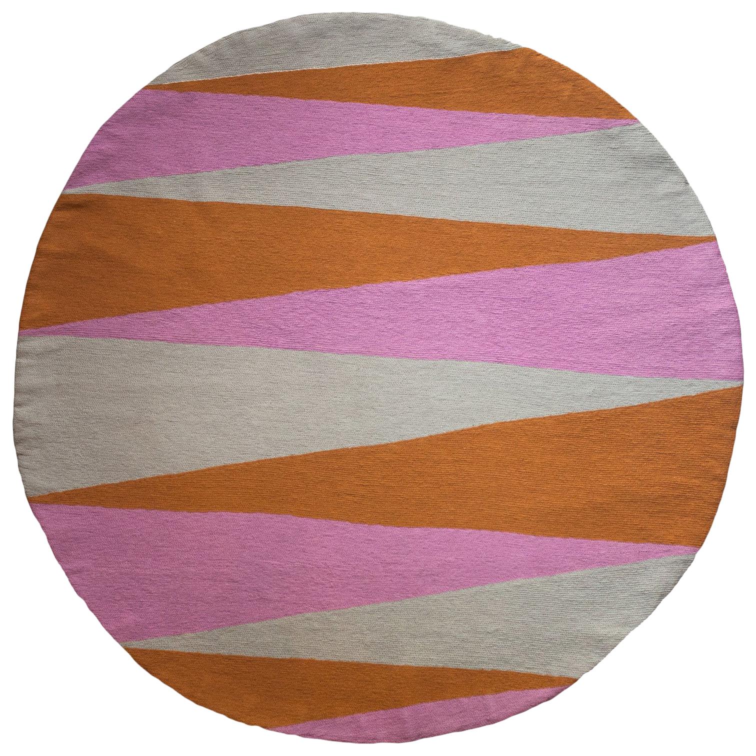 Geometric Phoenix Hand Embroidered Modern Round Rug, Carpet