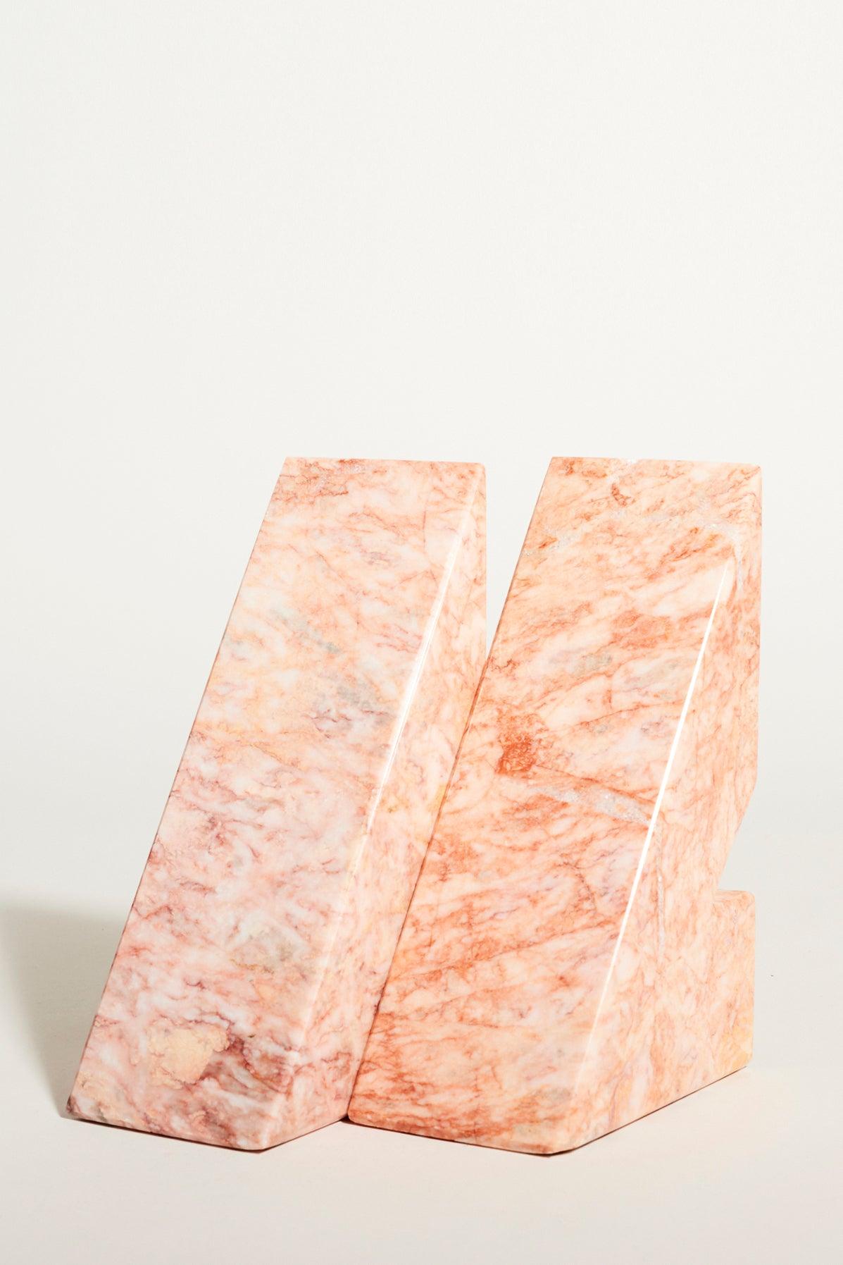 Geometric Pink Marble Bookends In Good Condition In New York, NY