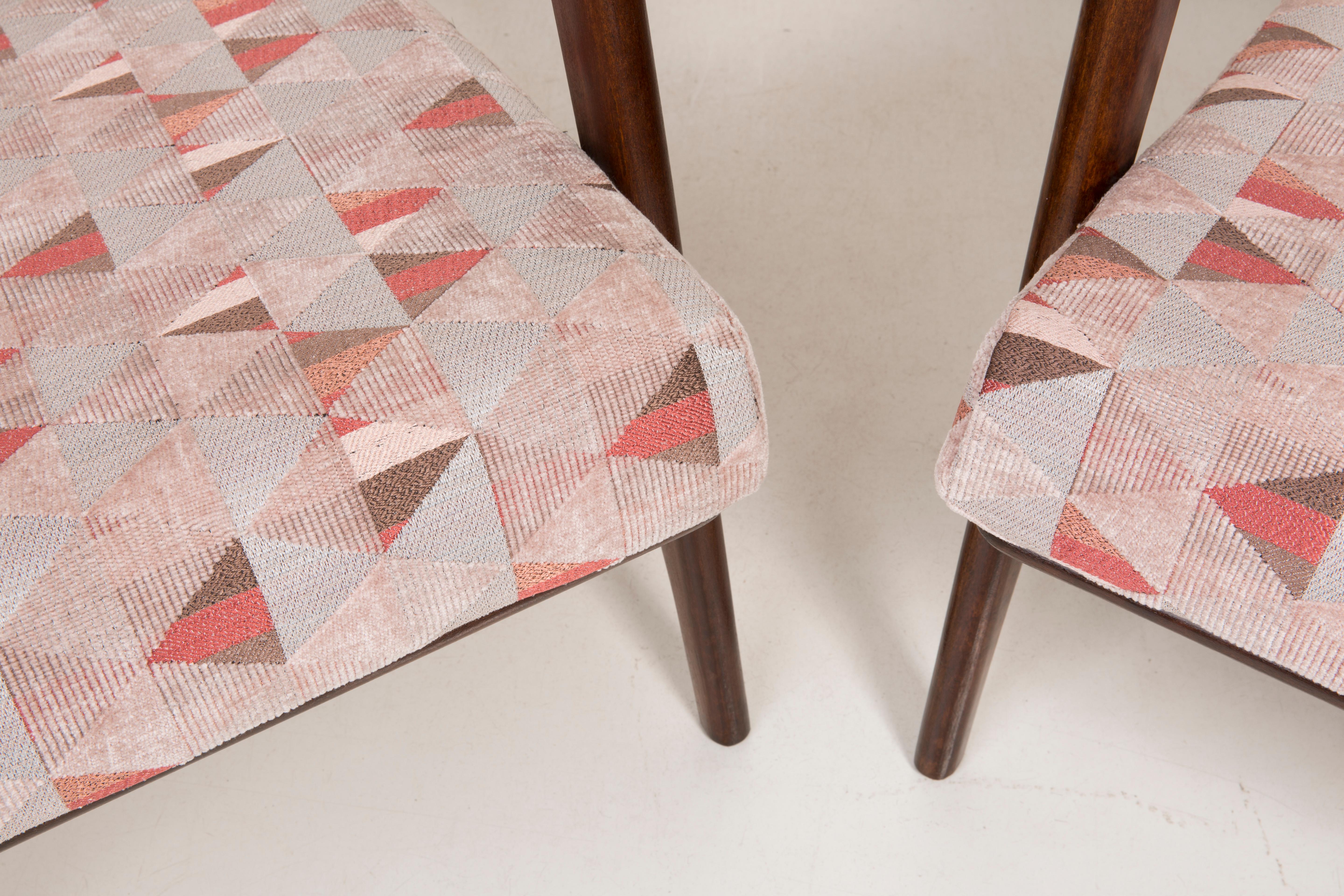 Textile Geometric Pink Print Velvet Armchair, 1960s, Poland For Sale