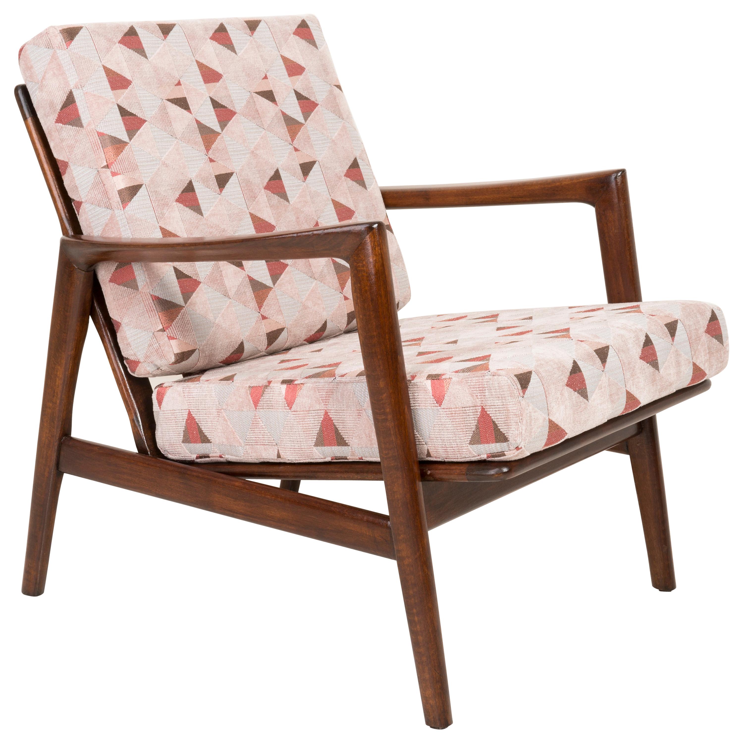 Fauteuil géométrique en velours imprimé rose, années 1960, Pologne