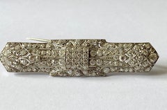 Geometric Platinum Art Deco Diamond Bar Pin Brooch