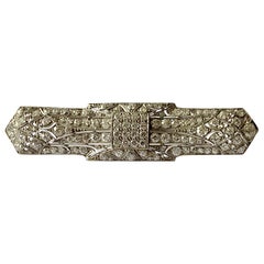 Broche barre géométrique Art déco en platine avec diamants