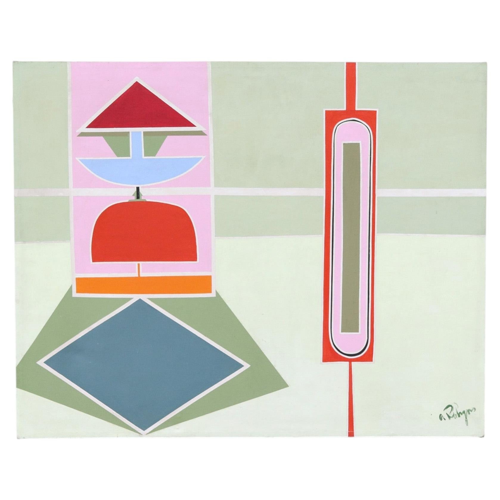 Geometric Pop Art Signed Acrylic on Canvas by Annette Robyns For Sale