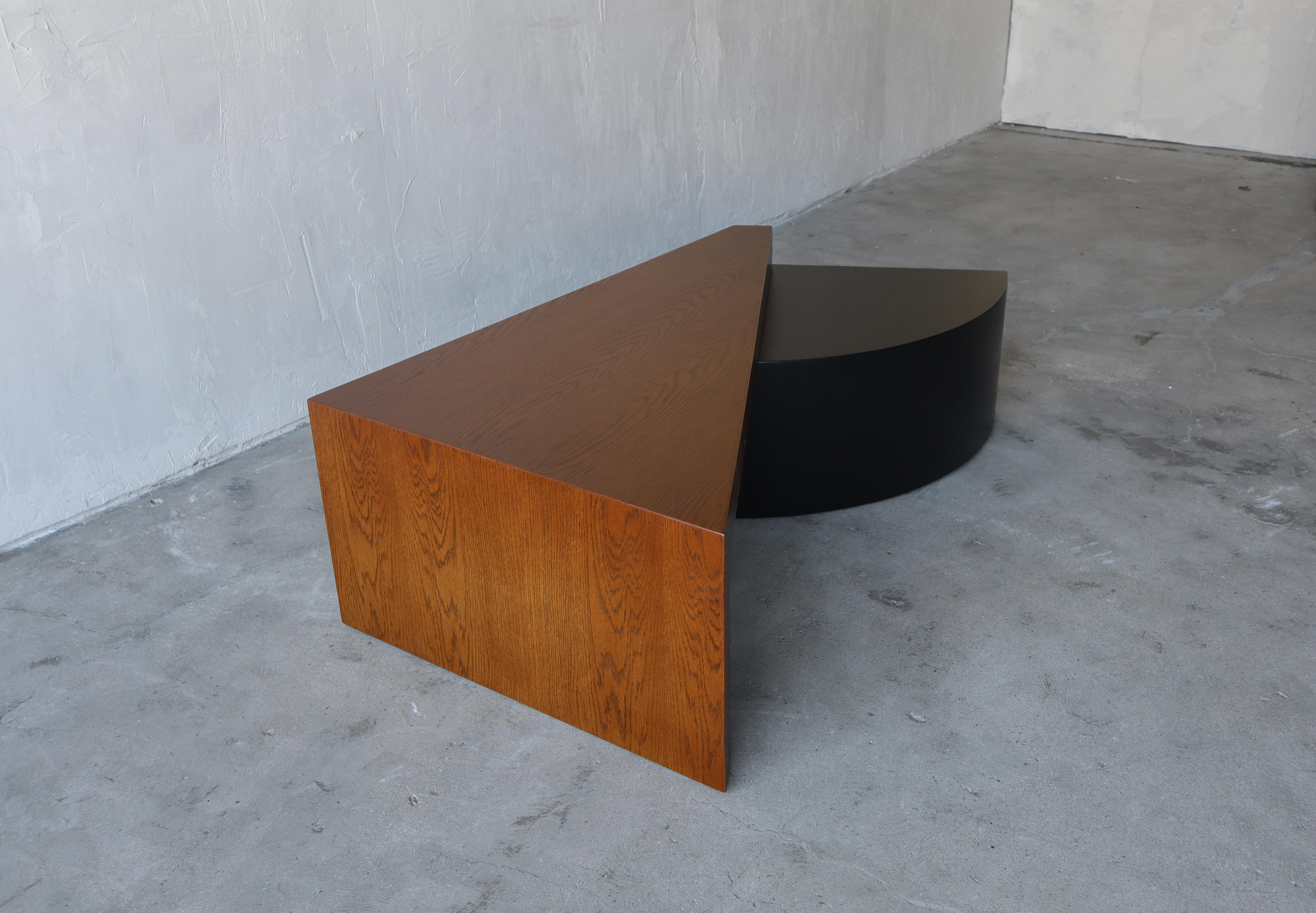 Geometric Post Modern 2 Tier Oak Coffee Table In Excellent Condition In Las Vegas, NV