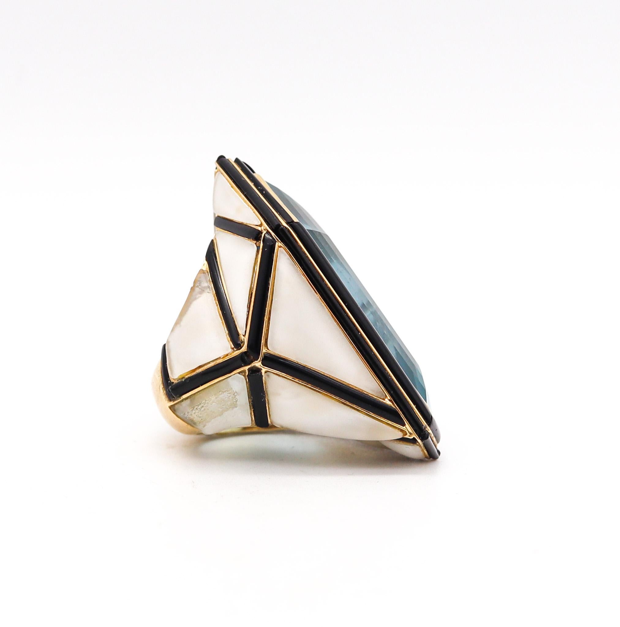 Shield Cut Geometric Post Modernist Geometric Cocktail Ring In 18Kt Yellow Gold With Topaz For Sale