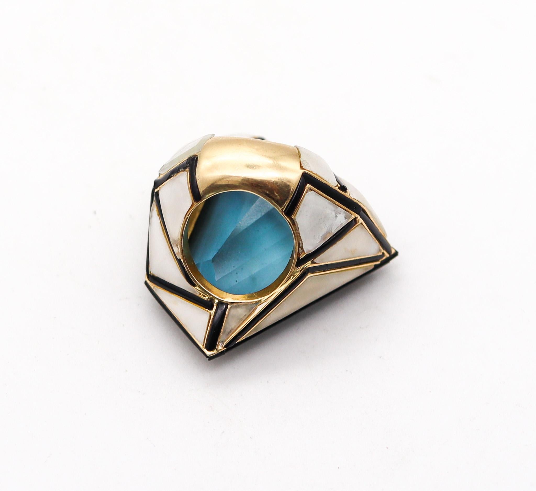 Women's Geometric Post Modernist Geometric Cocktail Ring In 18Kt Yellow Gold With Topaz For Sale