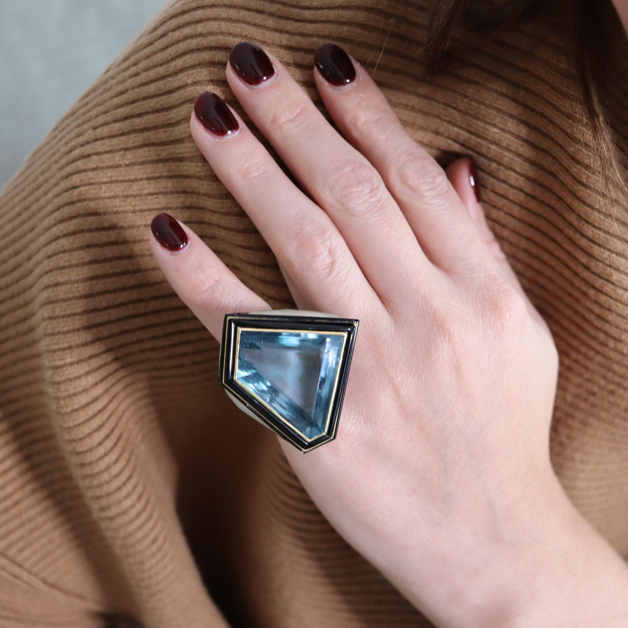 Geometric Post Modernist Geometric Cocktail Ring In 18Kt Yellow Gold With Topaz For Sale 2
