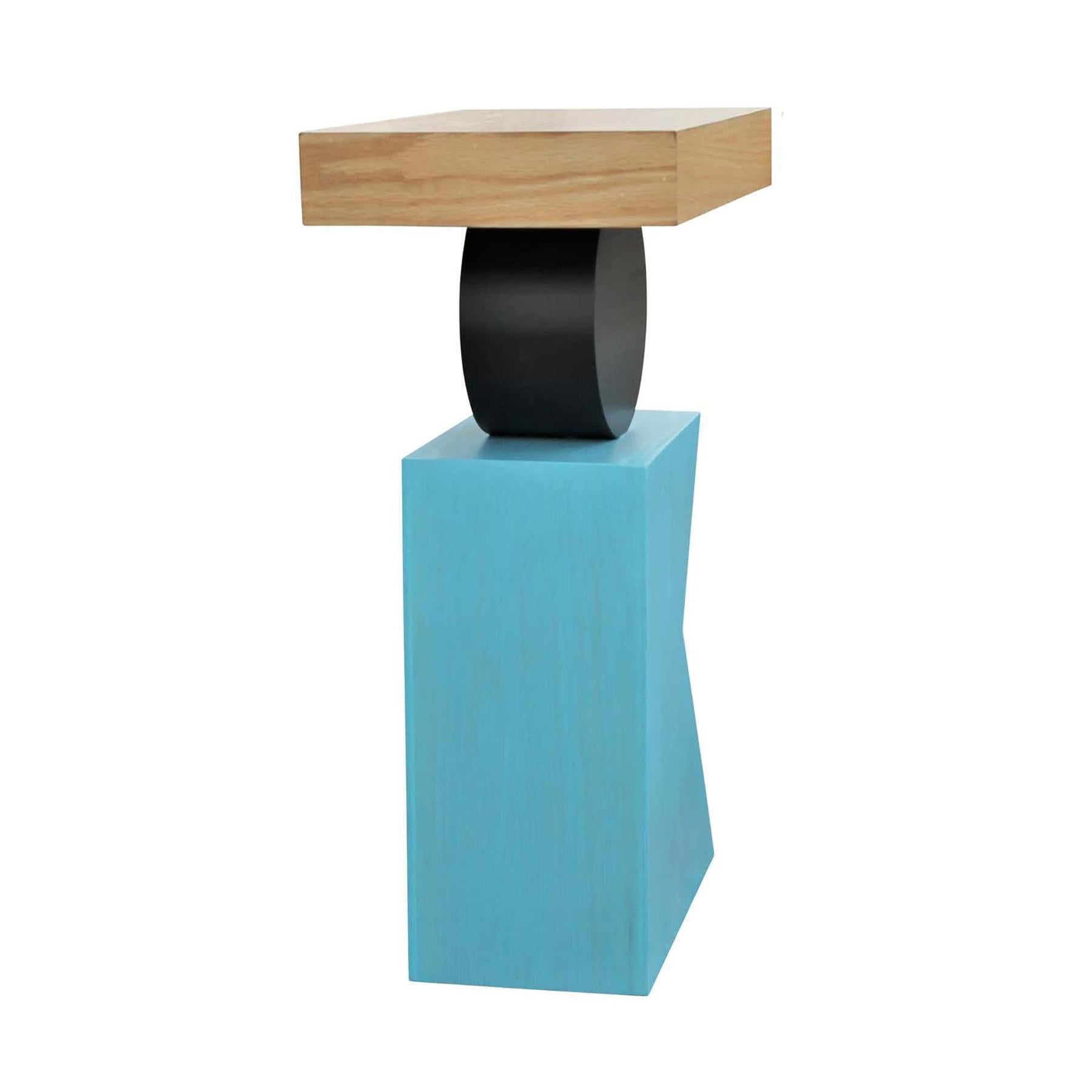 Post-Modern Geometric Postmodern Handmade Walnut Blue and Black Side or End Table