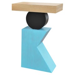 Geometric Postmodern Handmade Walnut Blue and Black Side or End Table