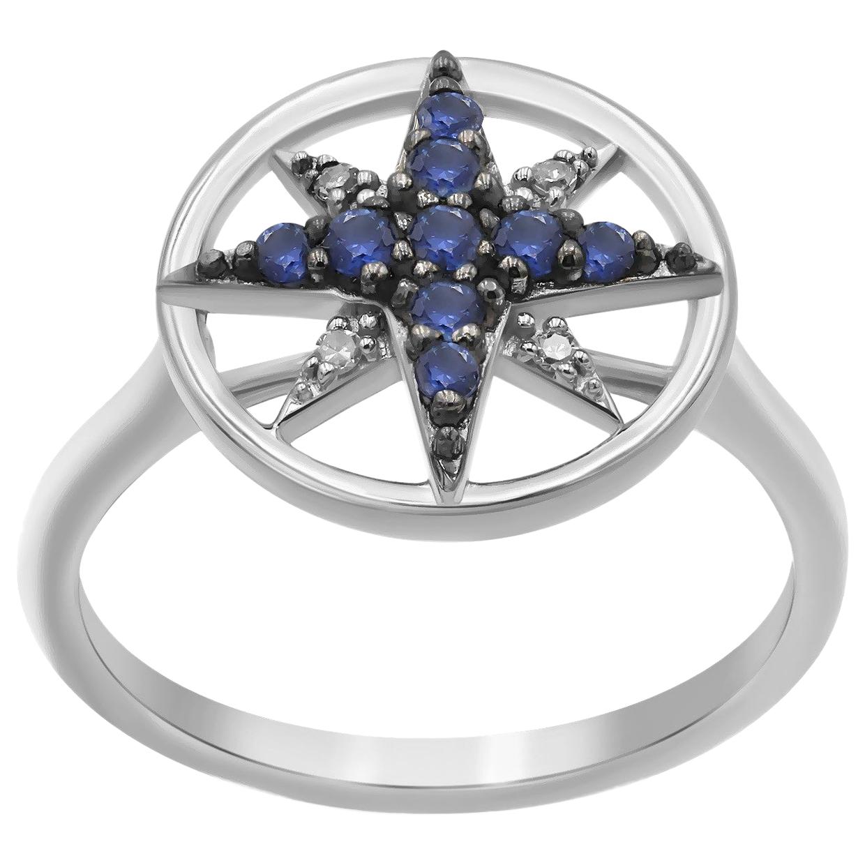 Geometric Precious Star Blue Sapphire Diamond White Gold Ring