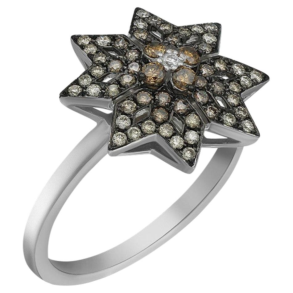 Geometric Precious Star Cognac Diamond White Gold Gift Ring For Sale