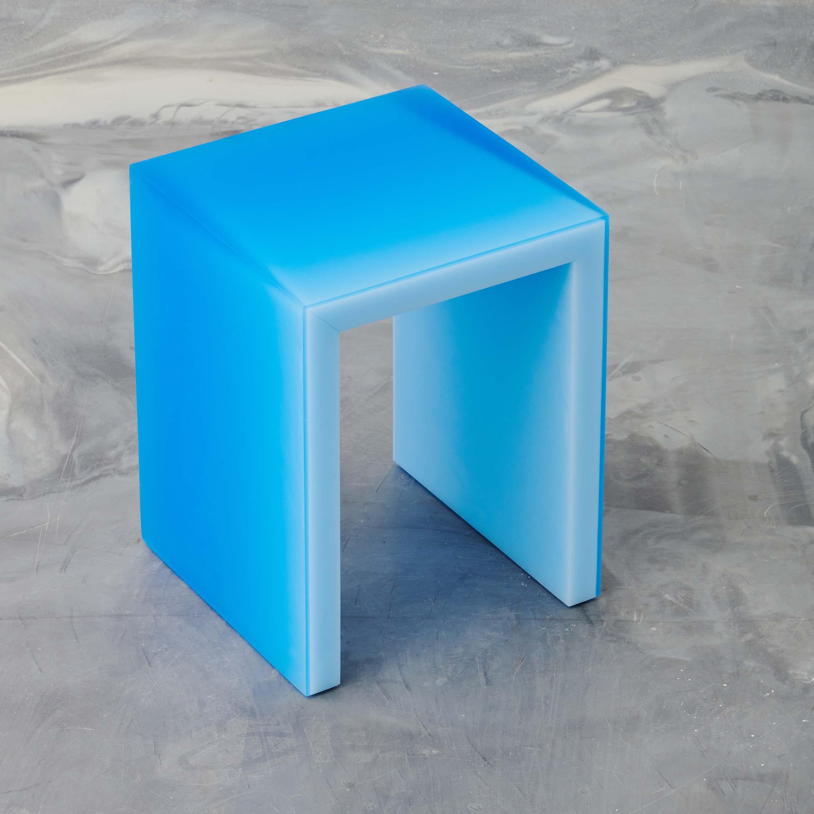 Geometric Pure Shift Epoxy Resin Modern Side Table / Stool in Blue by Facture In New Condition For Sale In New York, NY