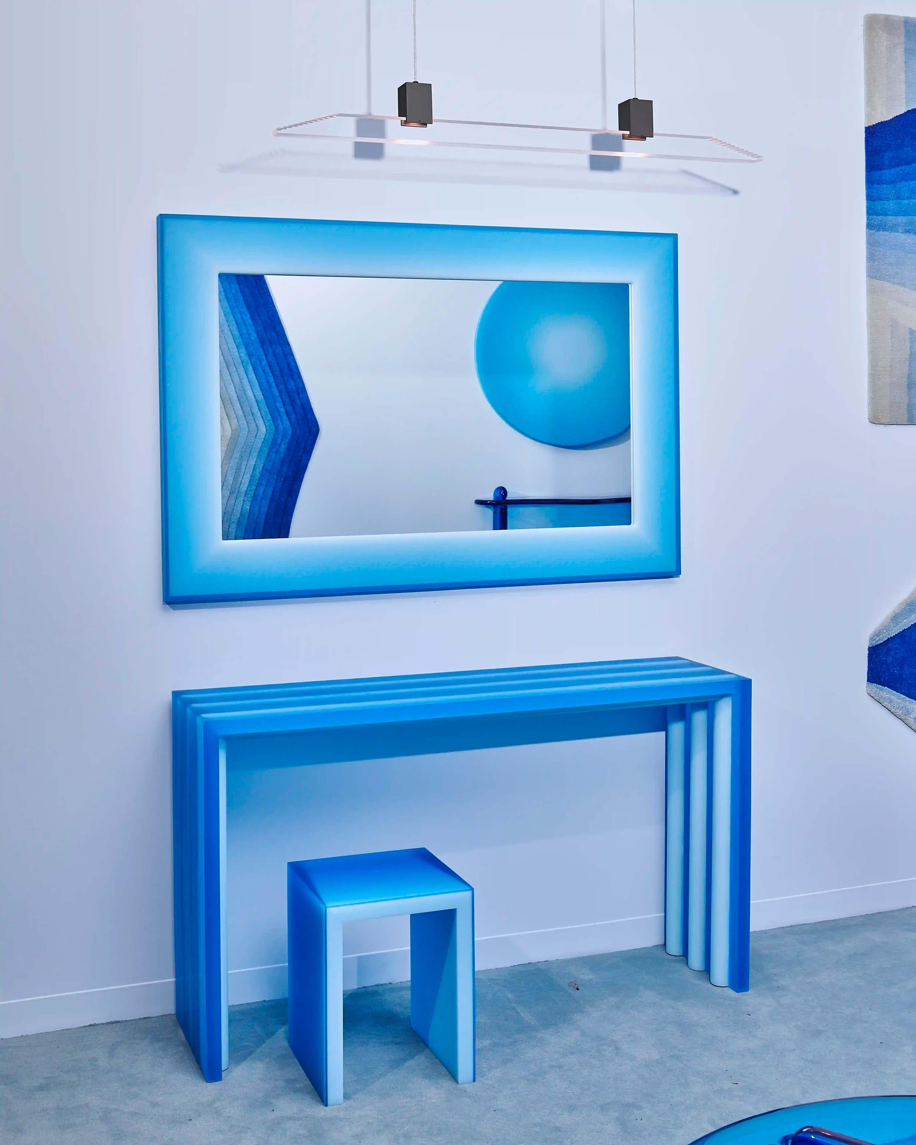 Geometric Pure Shift Epoxy Resin Modern Side Table / Stool in Blue by Facture For Sale 1