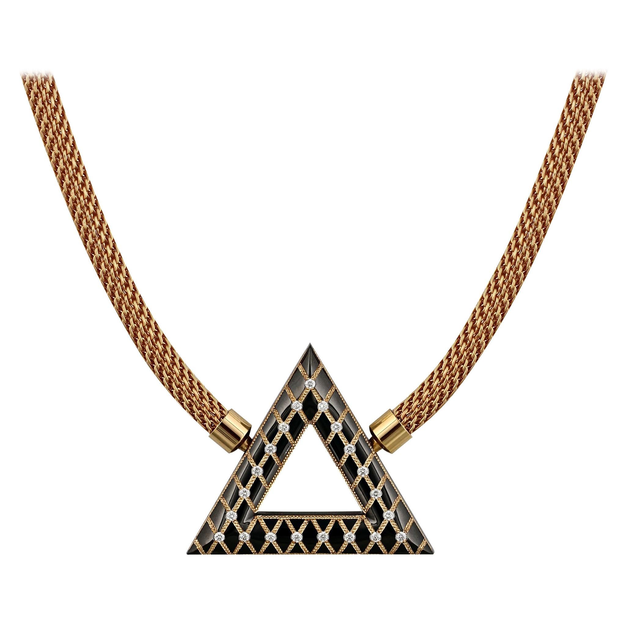 Geometric Pyramid Shaped Rose Gold Inlaid Pendant by Zoltan David For Sale