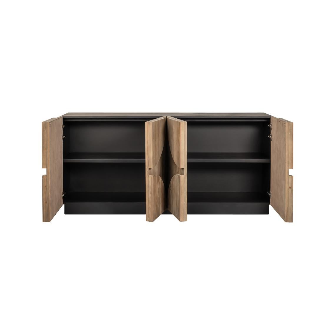 Rustic Geometric Reclaimed Pine Sideboard For Sale