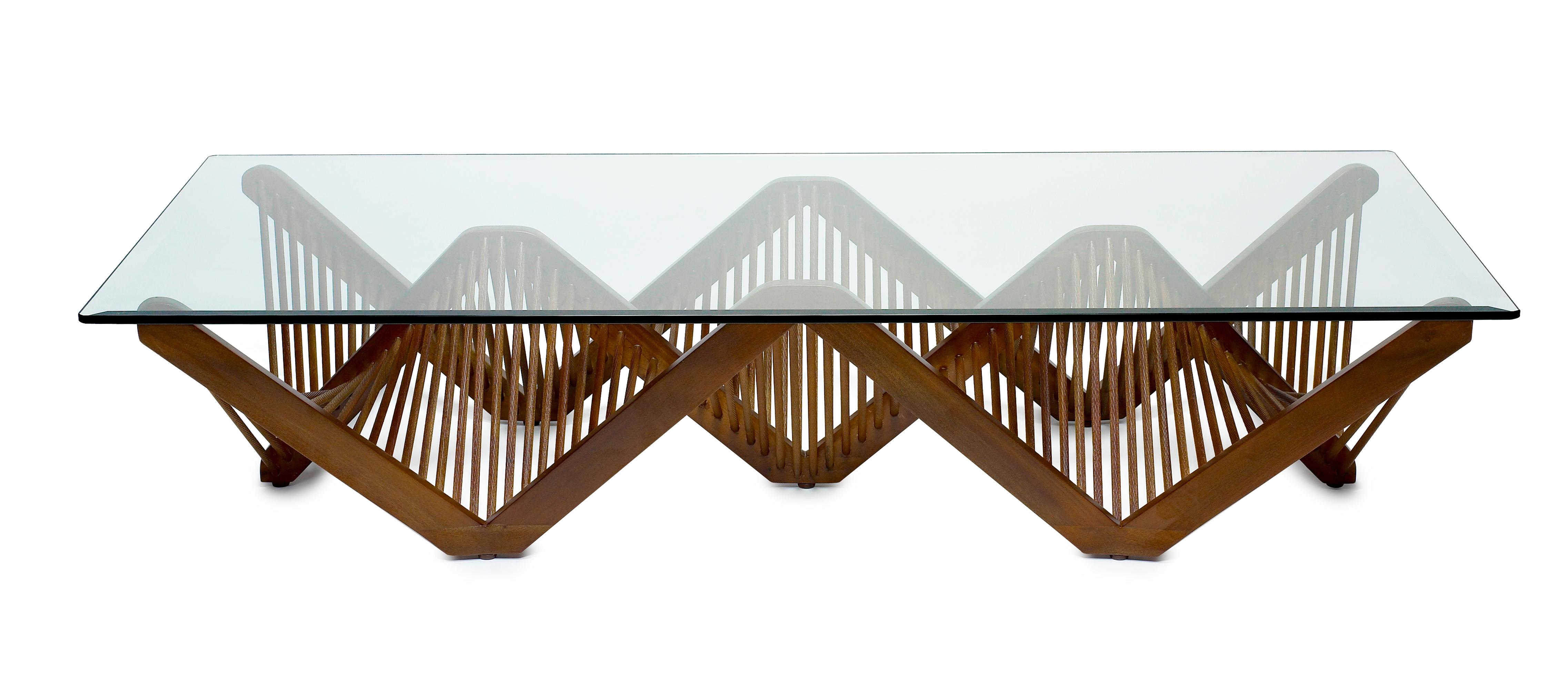 Style international Table de cocktail rectangulaire géométrique en bois naturel en vente