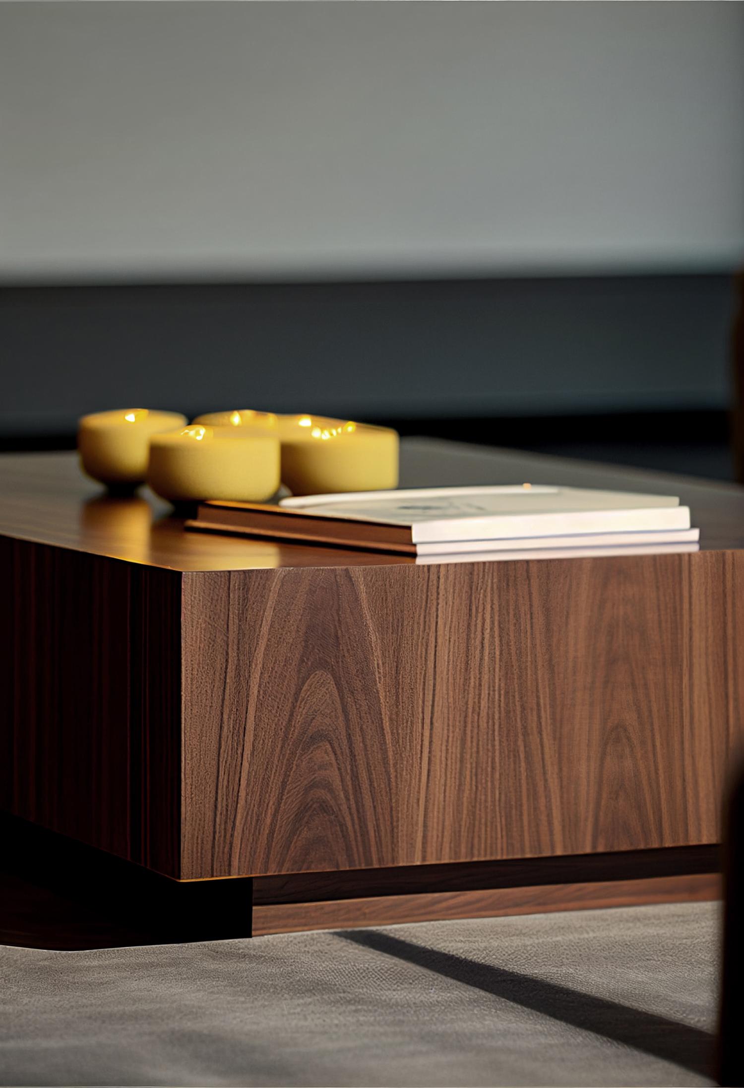 Minimalist Geometric Rectangular Coffee Table, Walnut Veneer, Basa by NONO For Sale