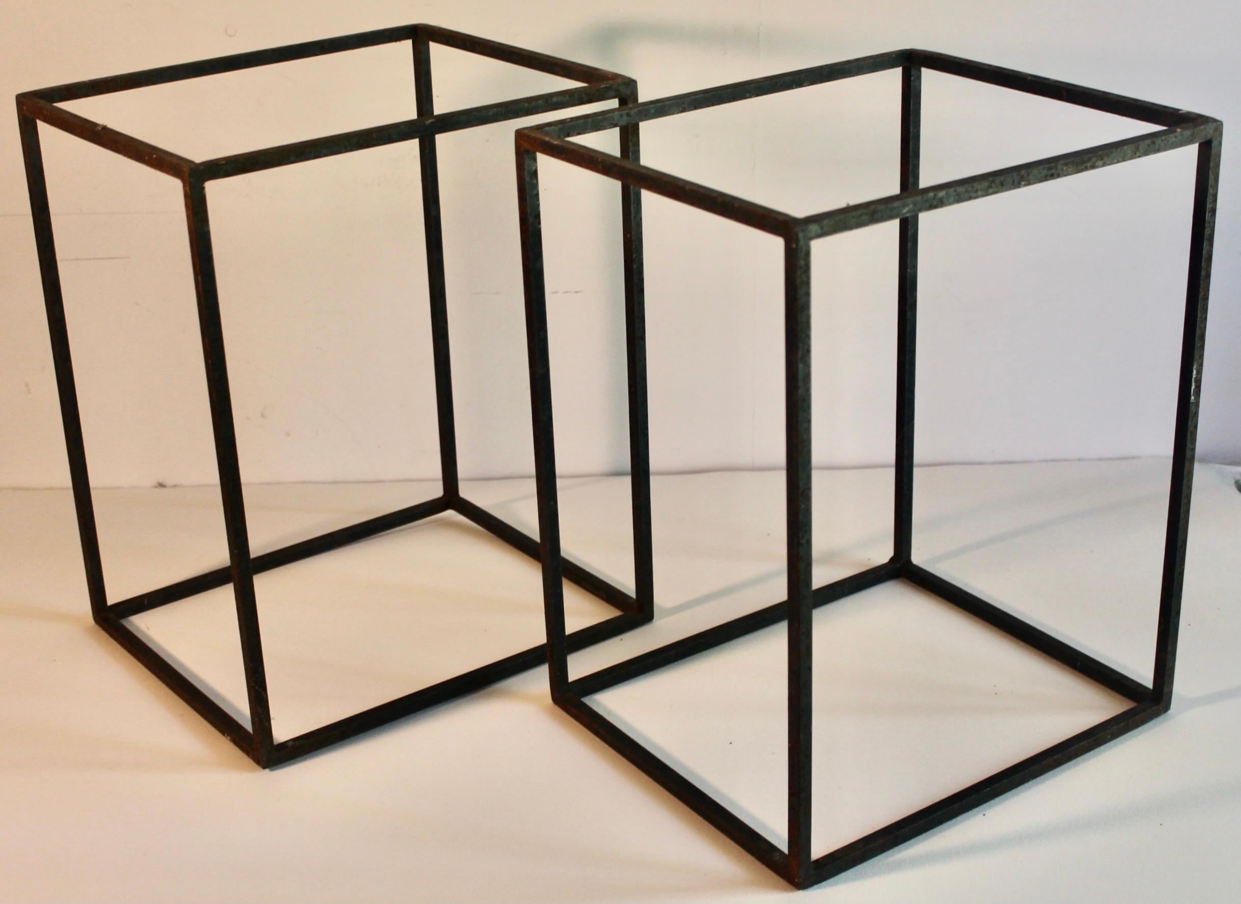 Industrial Milo Baughman style Geometric Rectangular Wrought Iron End Tables   For Sale