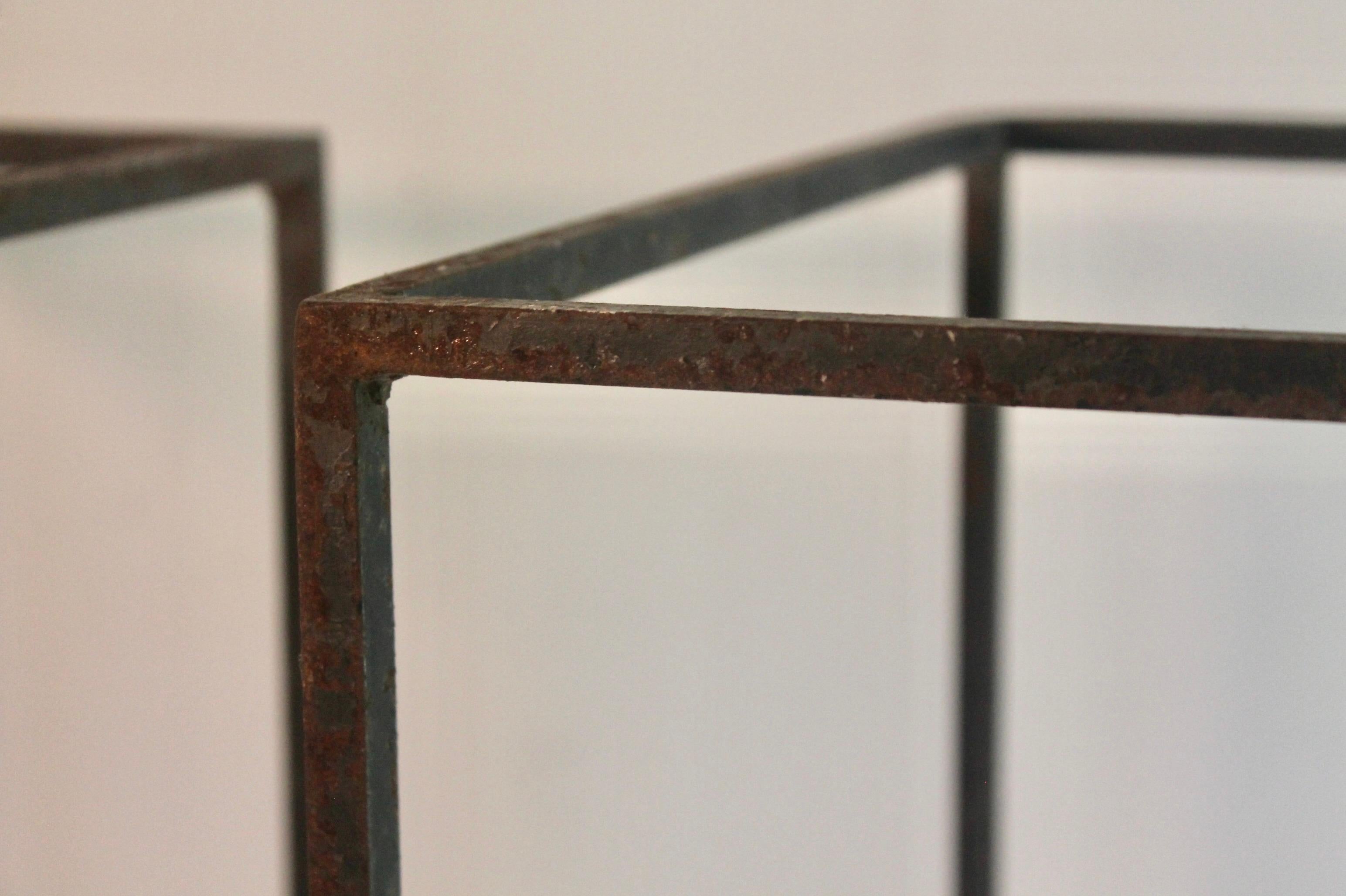 Milo Baughman style Geometric Rectangular Wrought Iron End Tables   In Good Condition For Sale In Sharon, CT