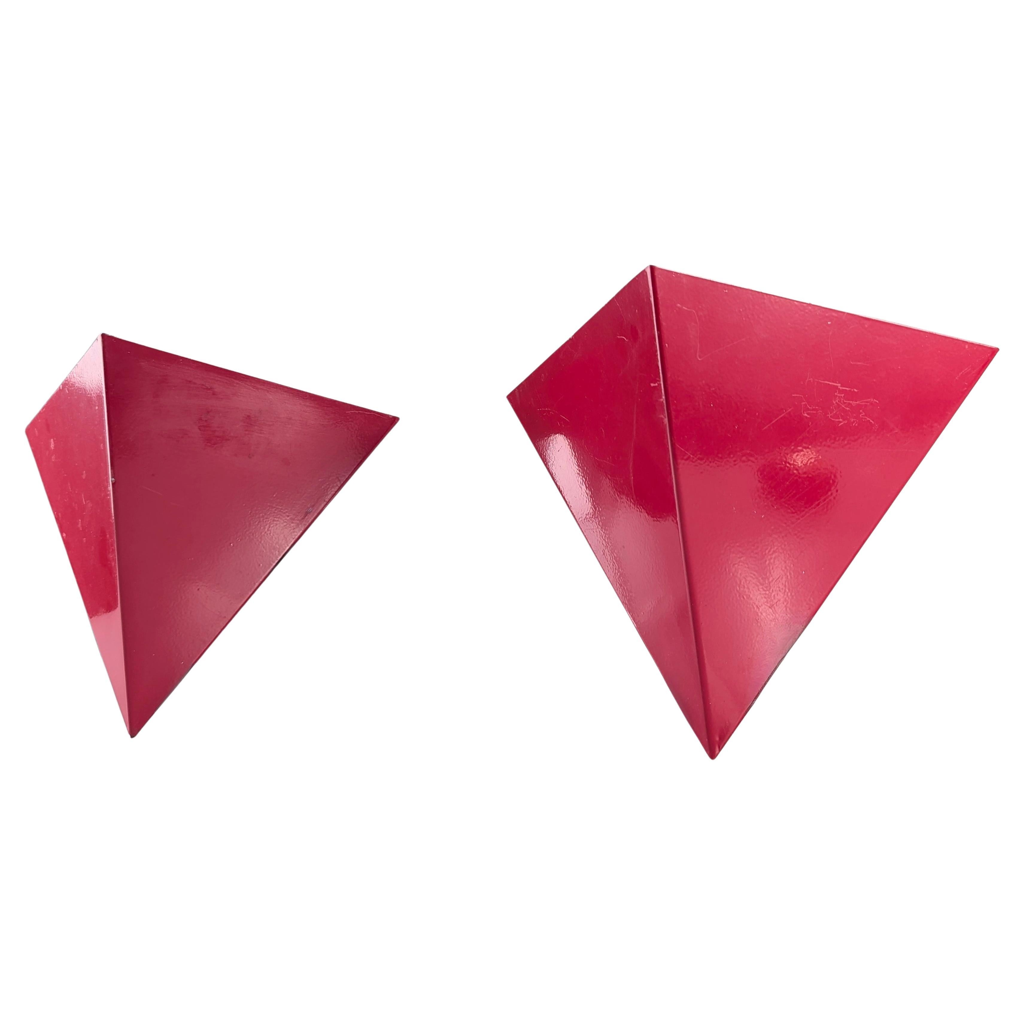 Geometric Red Metal Wall Sconces, 1970s
