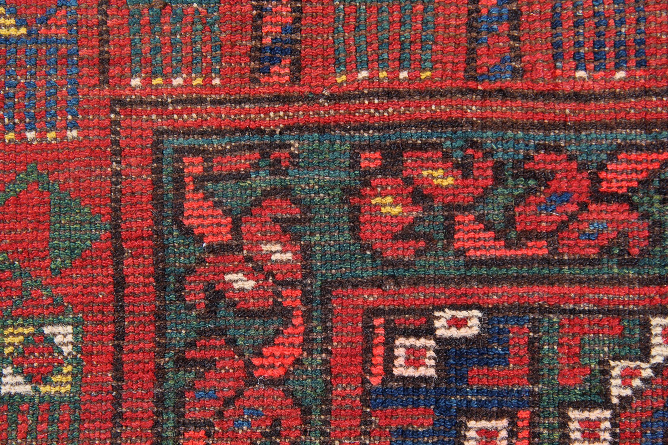 Geometric Red Turkmen Rug Handmade Carpet Antique Living Room Rug For Sale 1