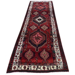 Geometric Red Vintage Persian Hamadan Wide Runner Pure Wool Hand Knotted Orienta