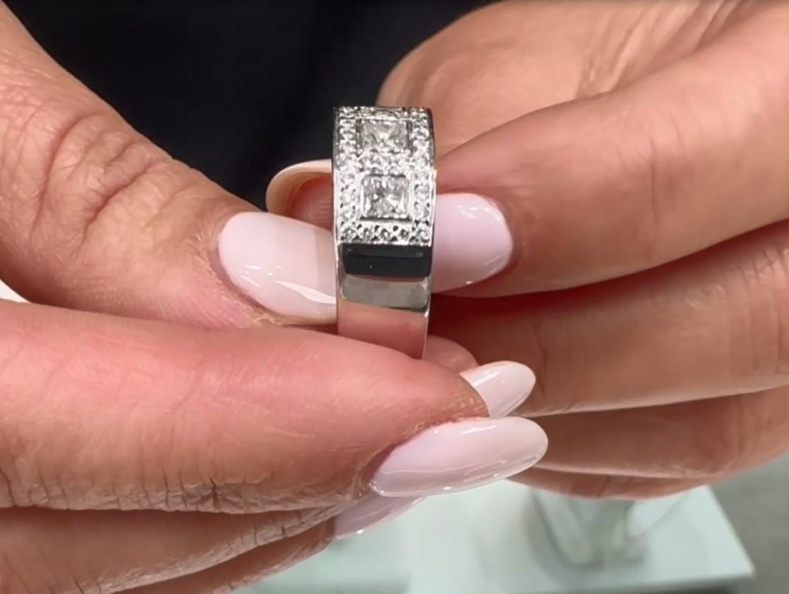 Geometric Ring with Princess Cut & Round Diamonds in 18K White Gold For Sale 1