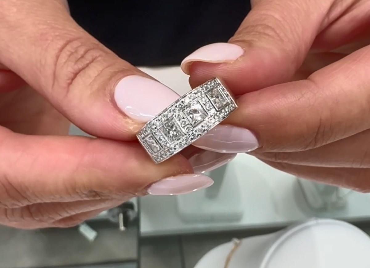 Geometric Ring with Princess Cut & Round Diamonds in 18K White Gold For Sale 3