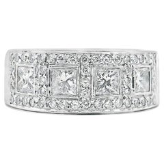 Geometric Ring with Princess Cut & Round Natural Diamonds in 18K White Gold