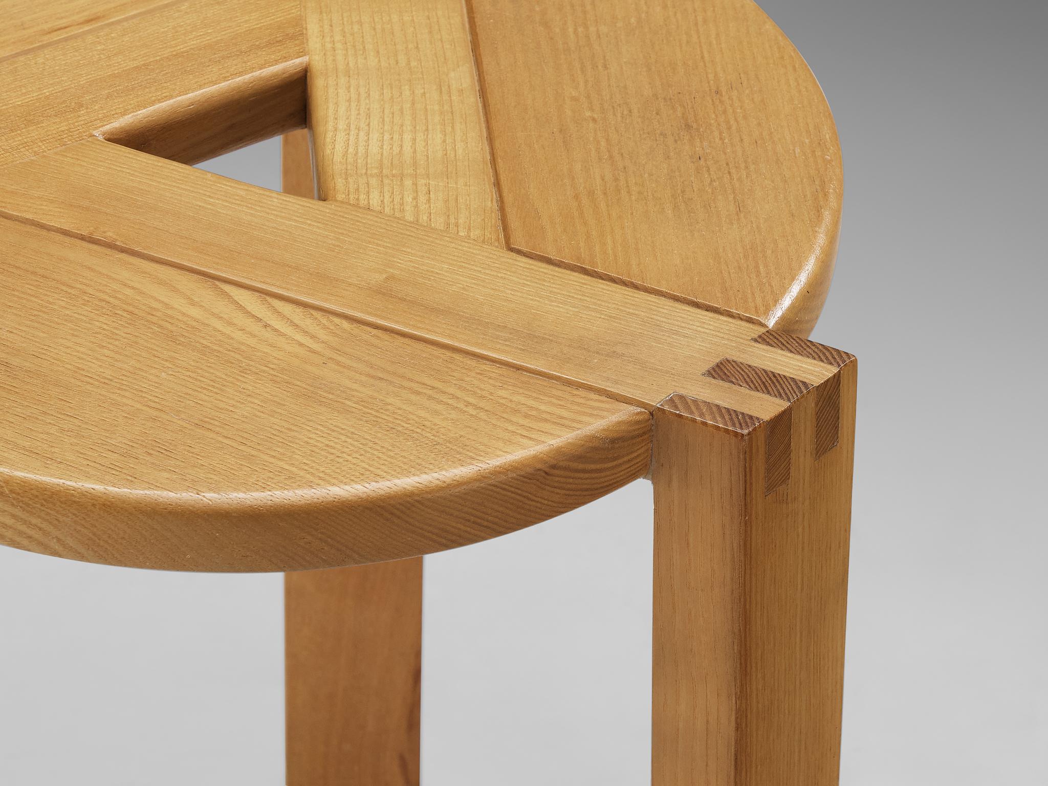 German Geometric Round Stool in Solid Oak For Sale