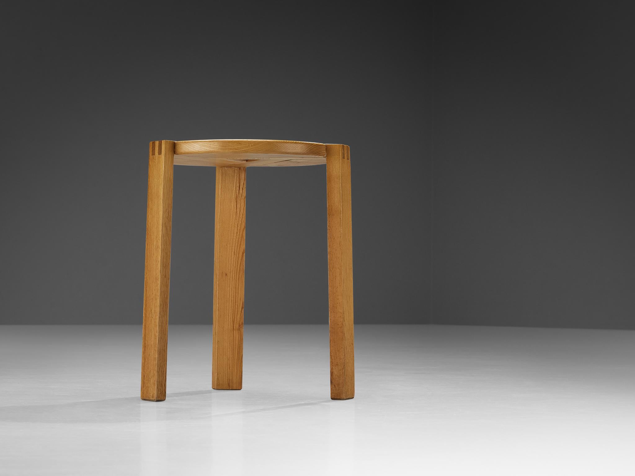 Geometric Round Stool in Solid Oak For Sale 1