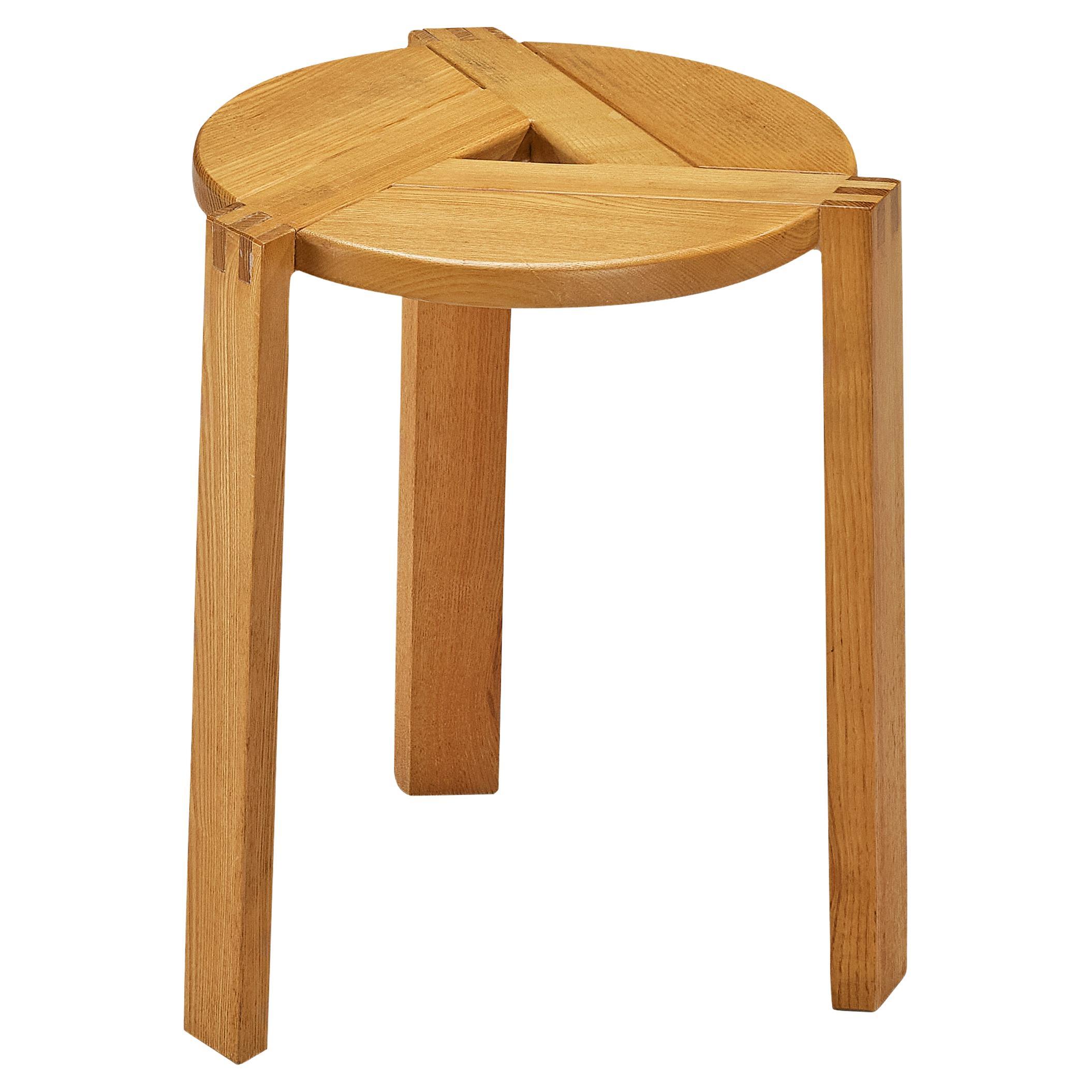 Geometric Round Stool in Solid Oak