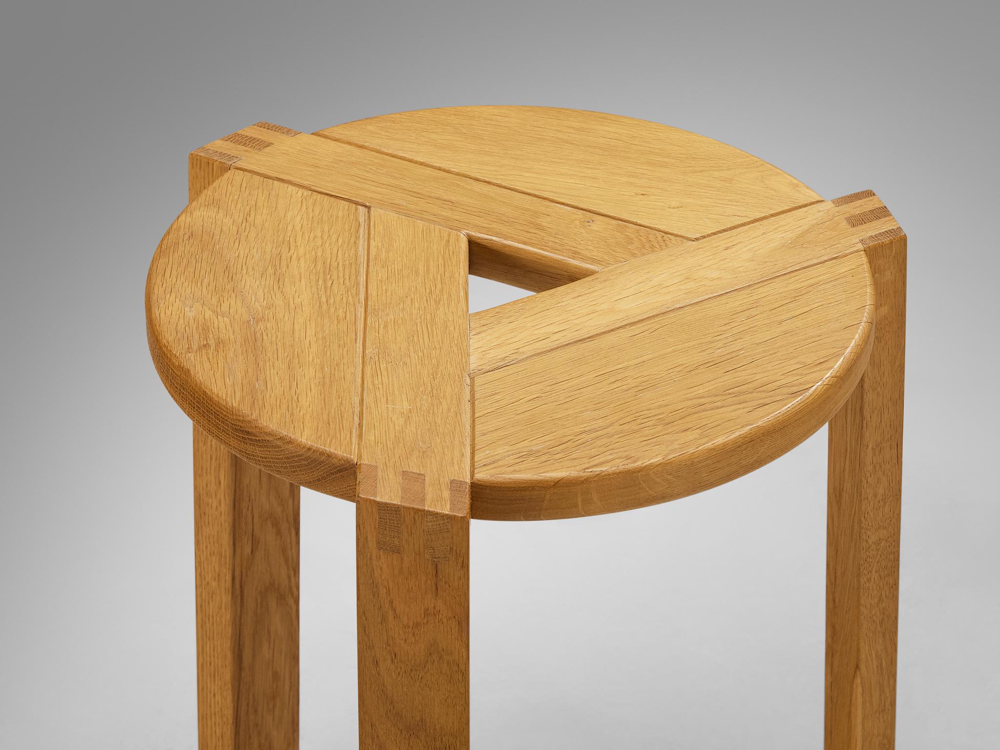 Geometric Round Stools in Solid Oak For Sale 2