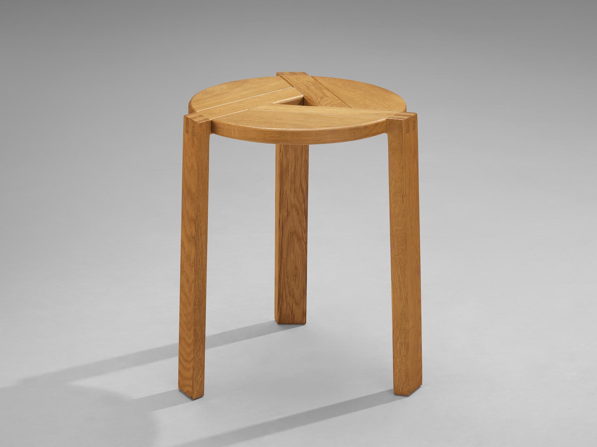 Geometric Round Stools in Solid Oak For Sale 3