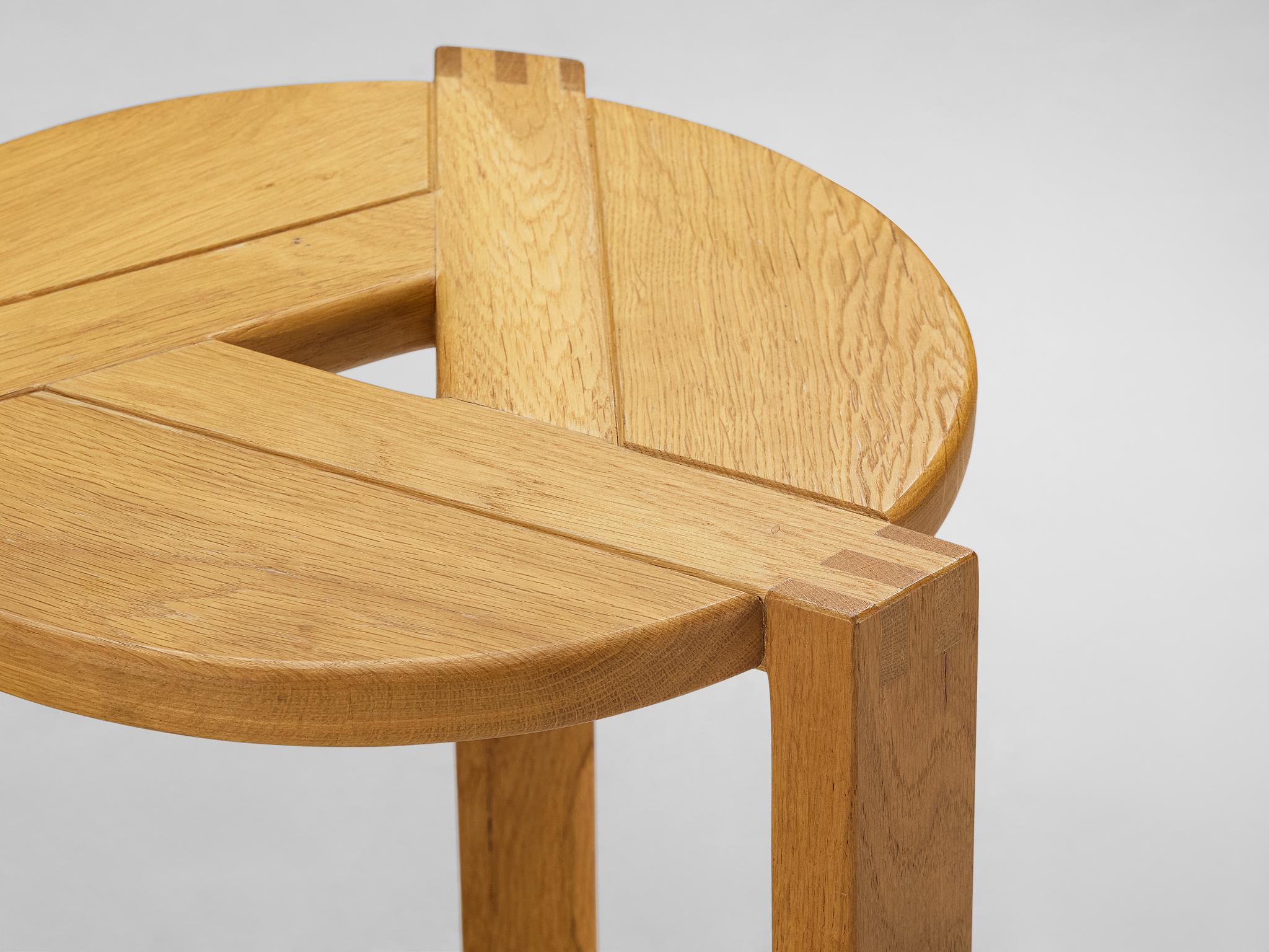 Geometric Round Stools in Solid Oak For Sale 4