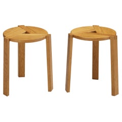 Geometric Round Stools in Solid Oak