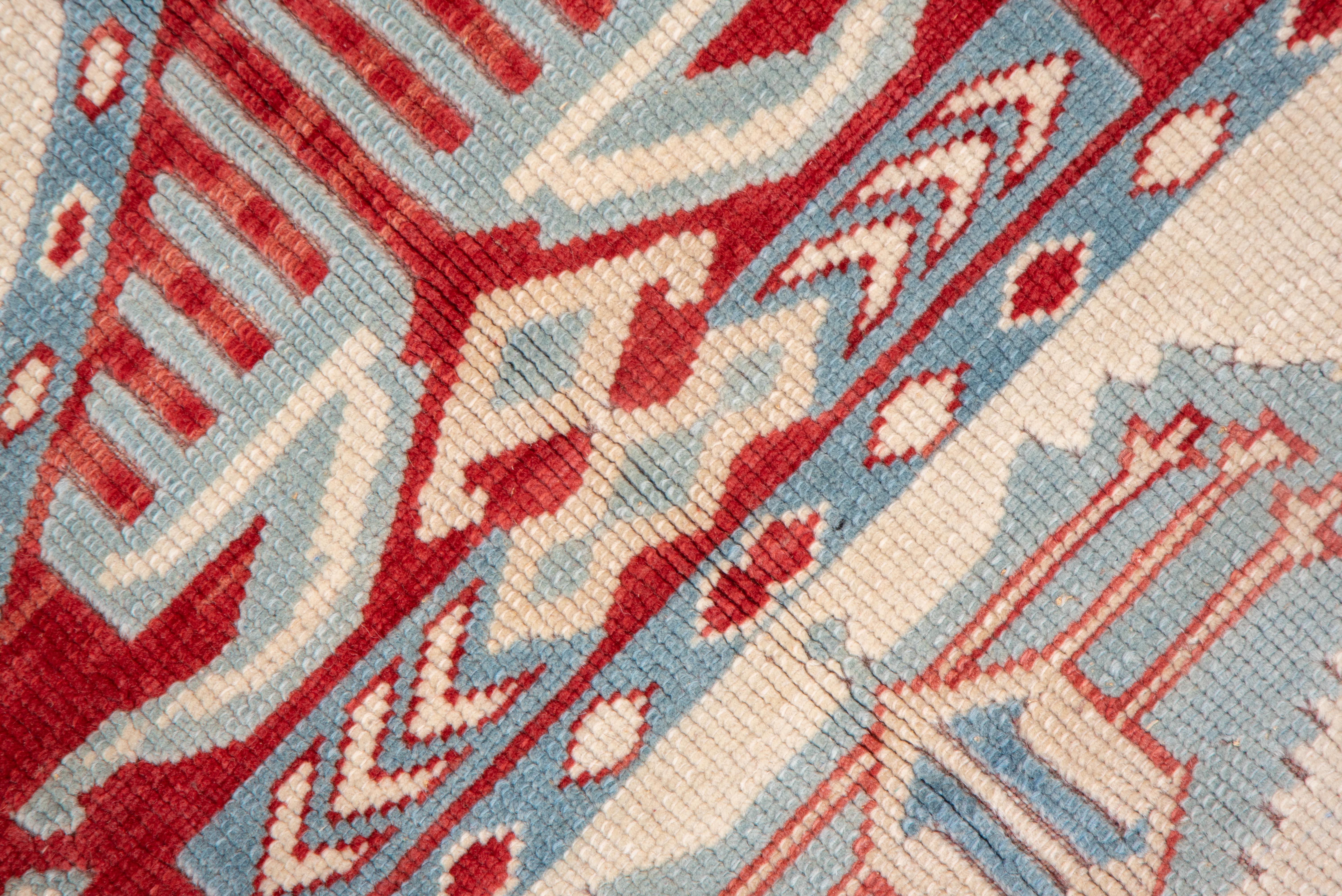 Mid-20th Century Geometric Royal Red and Azure Blues Turkish Rug For Sale