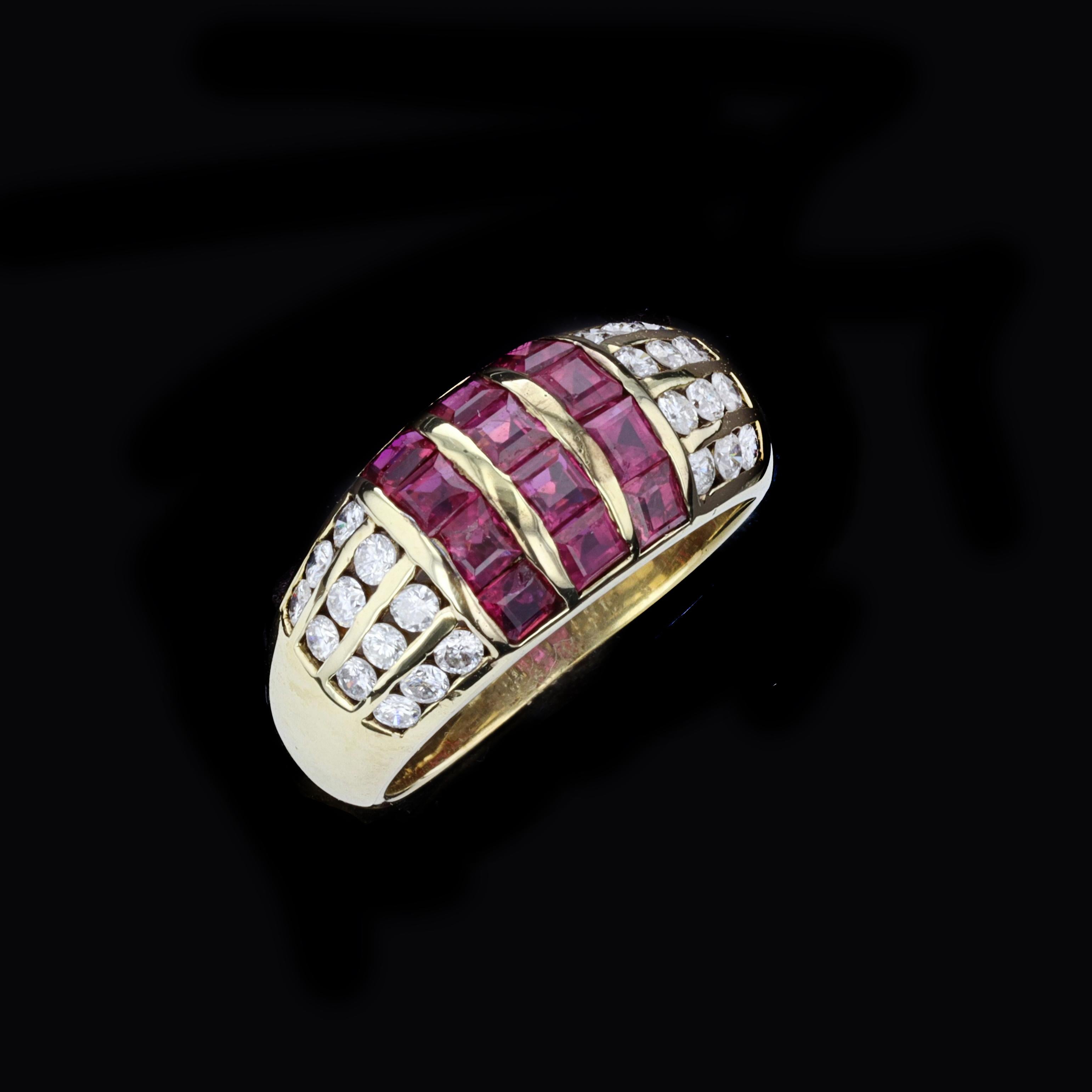 Retro Geometric Ruby and Diamond Ring For Sale